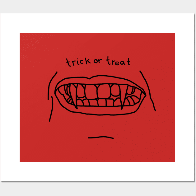 Halloween Horror Trick or Treat Fangs Line Art Wall Art by ellenhenryart